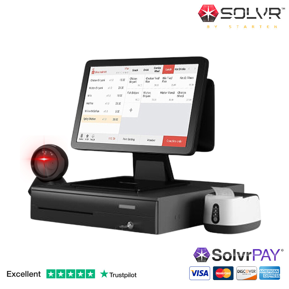 Dual screen point of sale system with scanner and printer